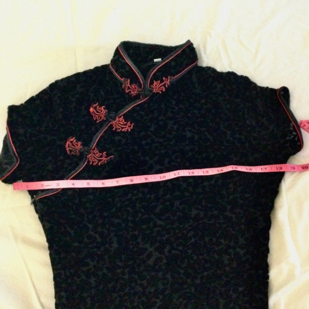 Vintage CITY  of SHANGHAI 100% Silk Black w/ red trim L - Picture 7 of 13